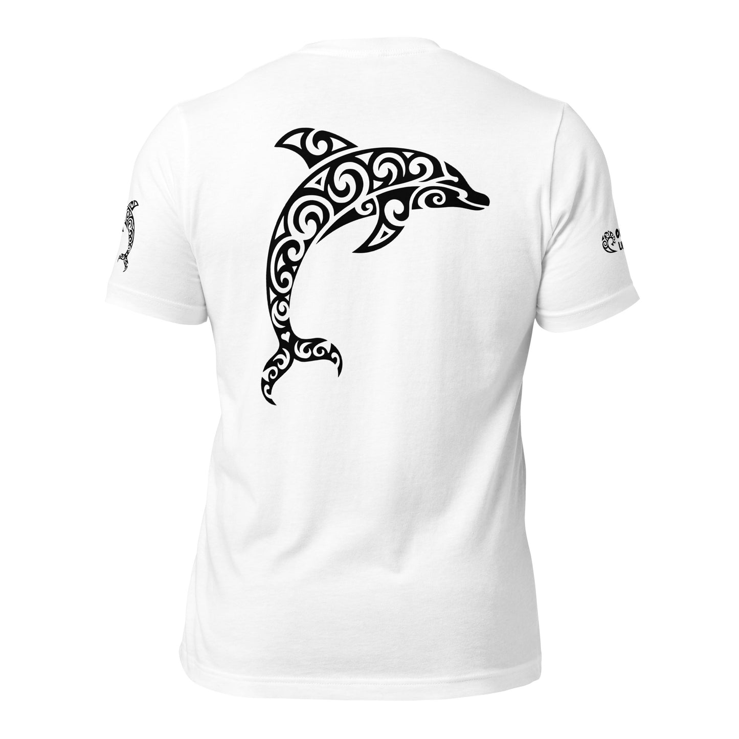 Polynesian Dolphin T-shirt For Men and Women Back Black on White