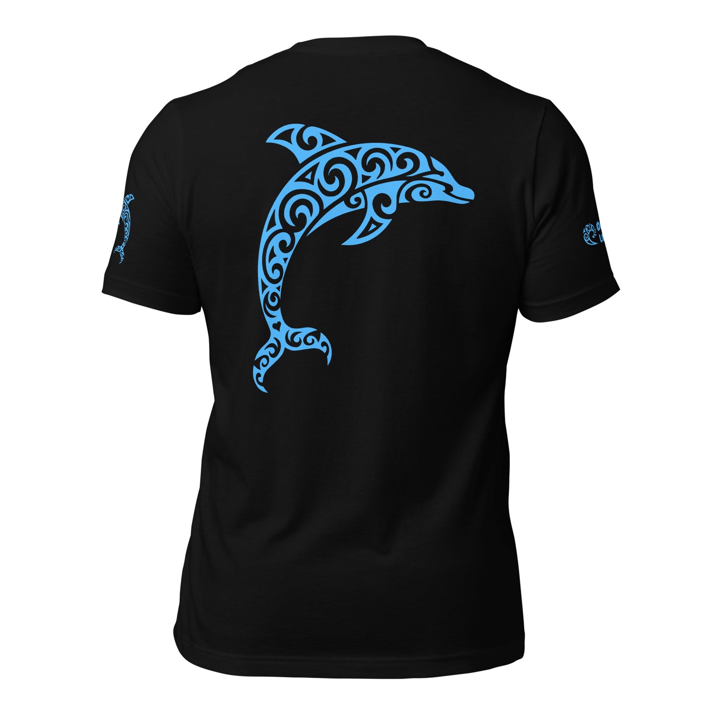 Polynesian Dolphin T-shirt For Men and Women Back Bleu on White