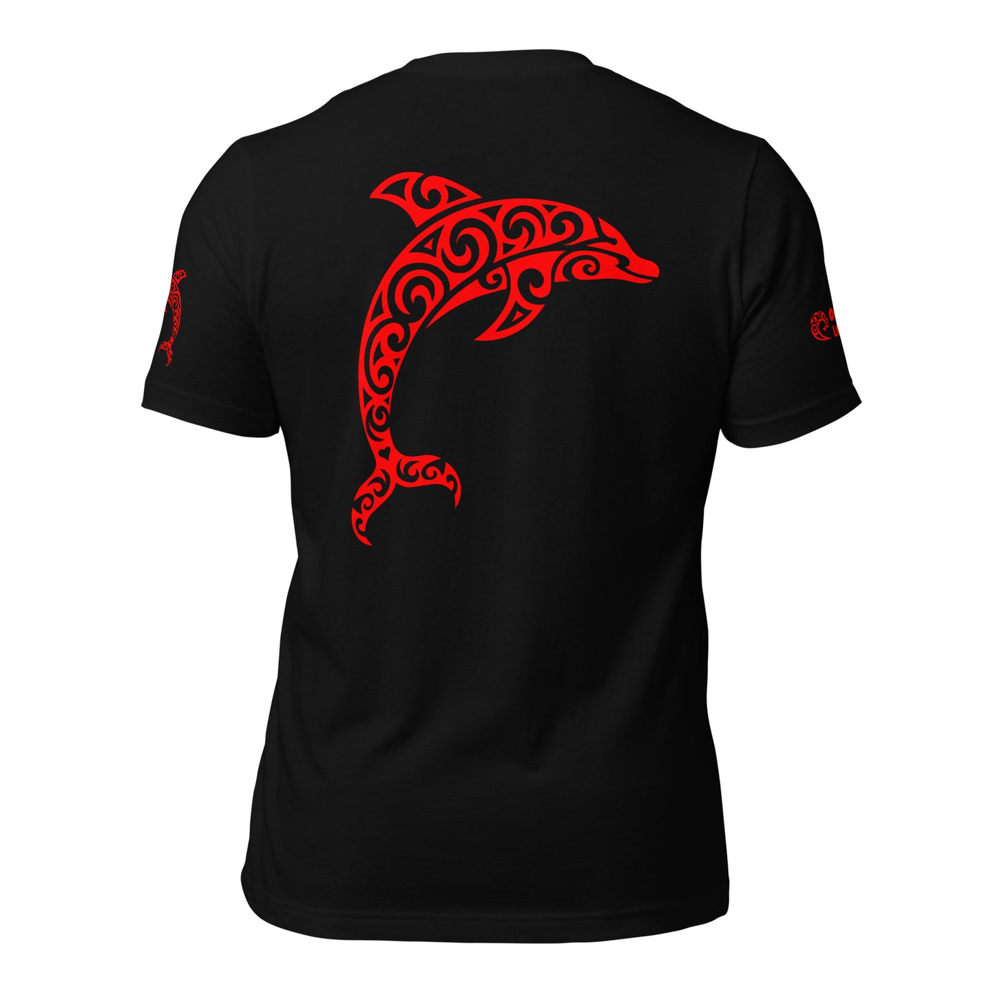 Polynesian Dolphin T-shirt For Men and Women Back Orange on Black