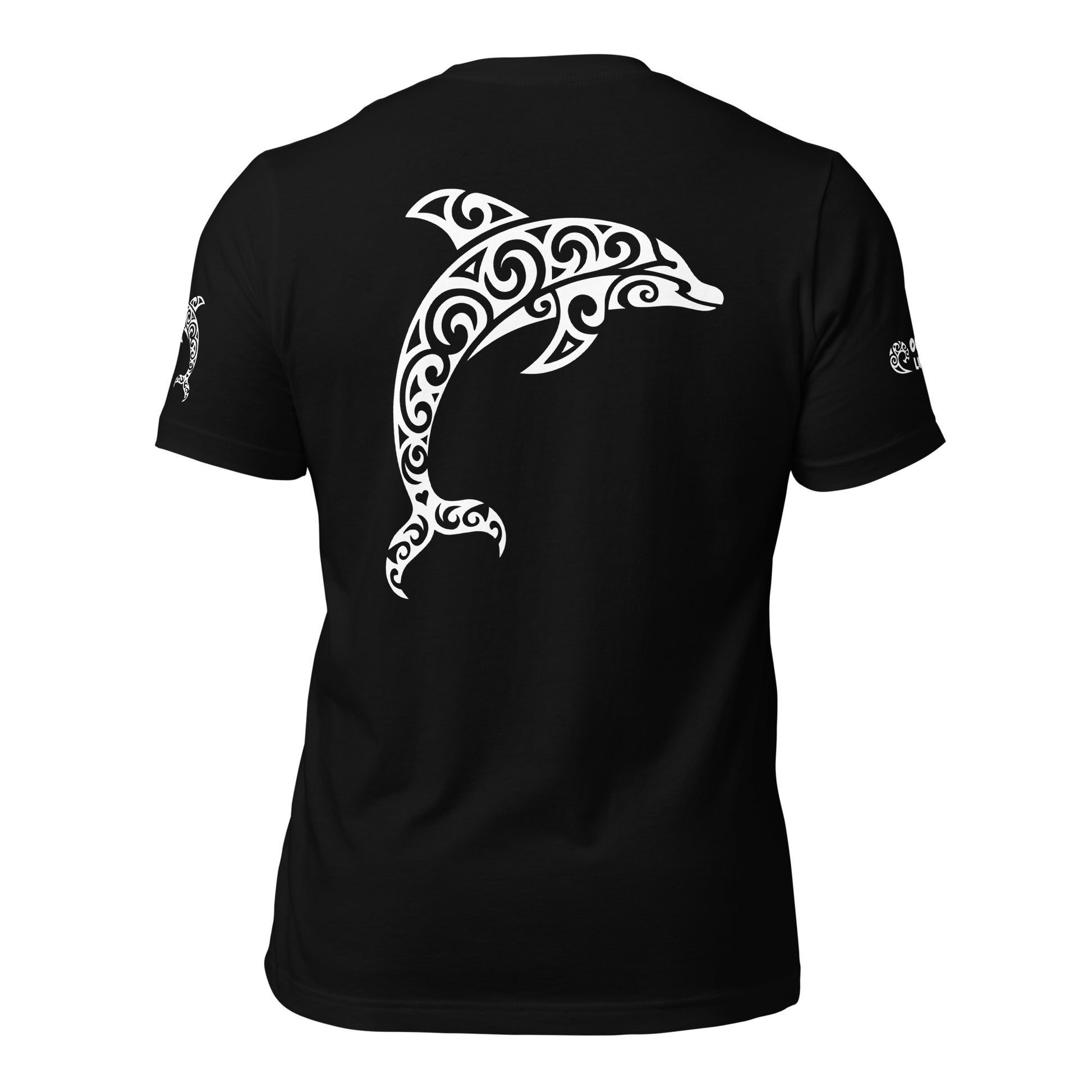 Polynesian Dolphin T-shirt For Men and Women Back White on Black