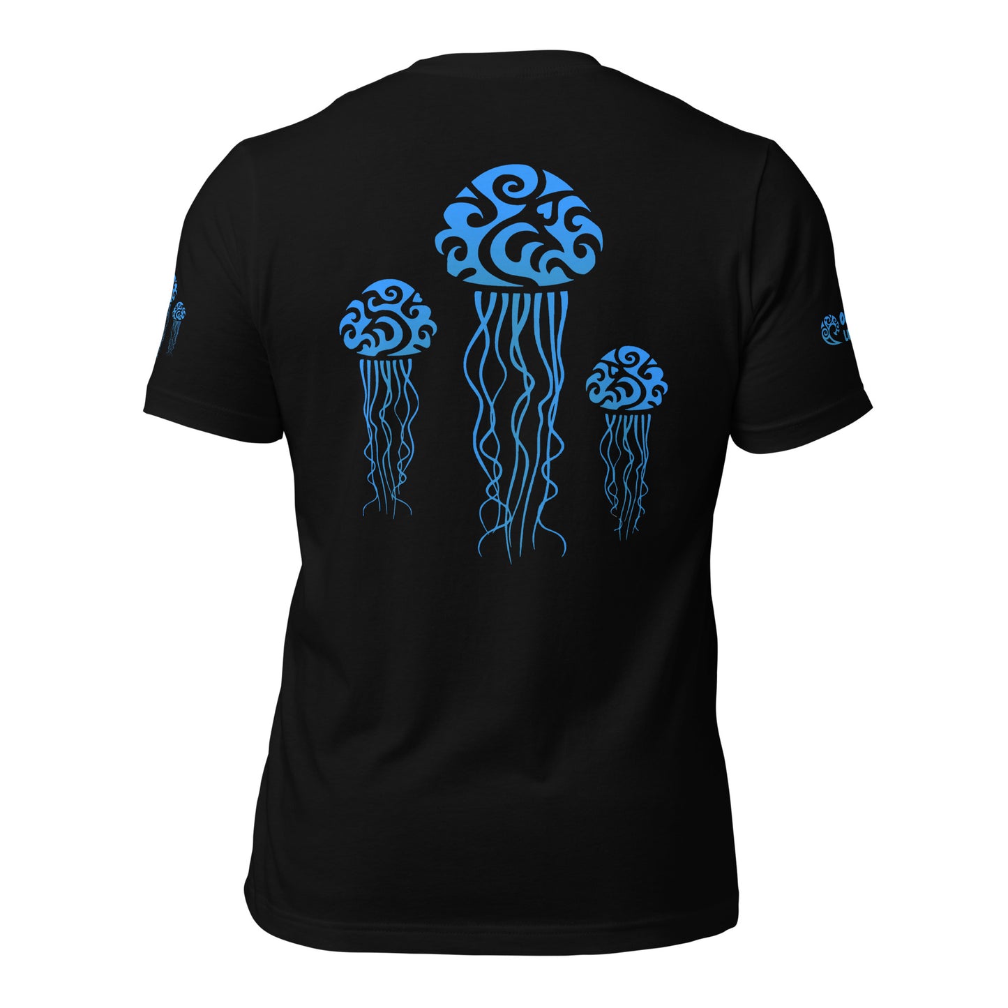 Polynesian T-shirt Jellyfish Tribal Samoan For Men and Women Back Blue on Black
