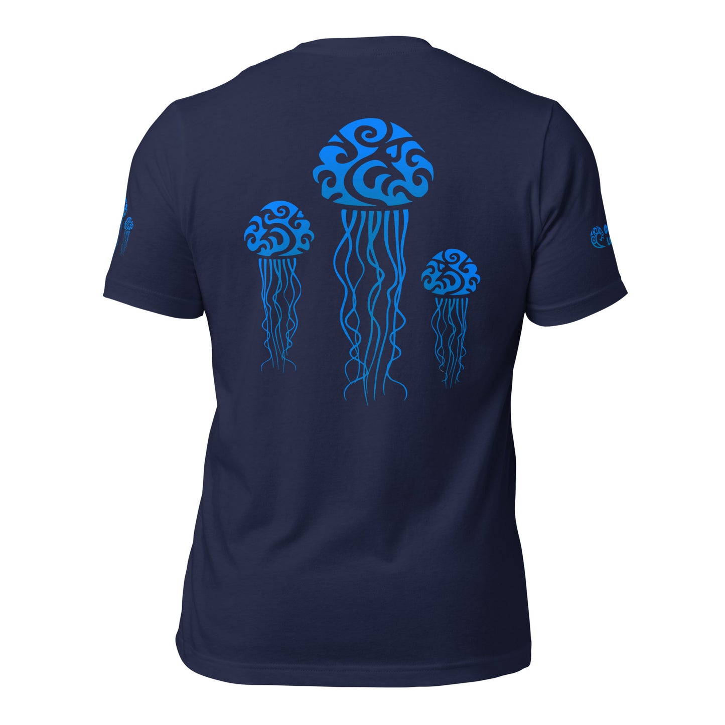 Polynesian T-shirt Jellyfish Tribal Samoan For Men and Women Back Blue on Navy