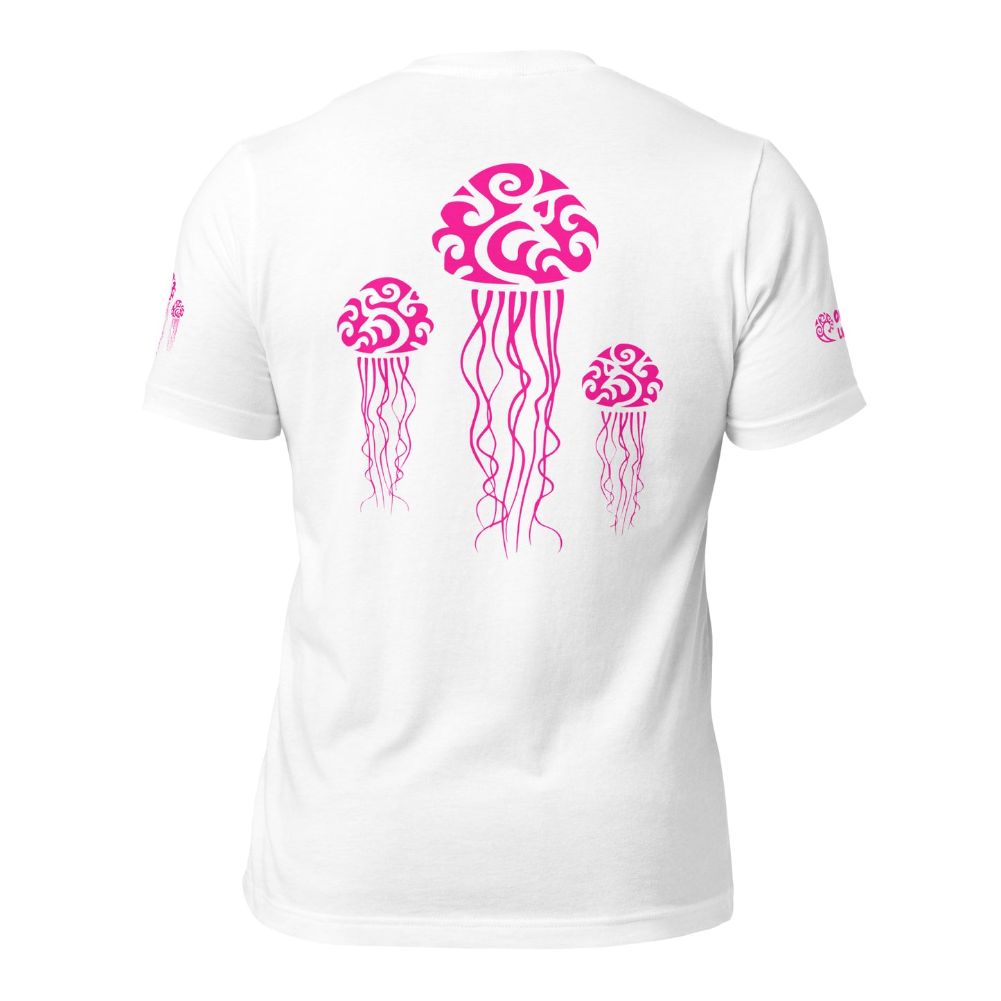 Polynesian T-shirt Jellyfish Tribal Samoan For Men and Women Back Pink on White