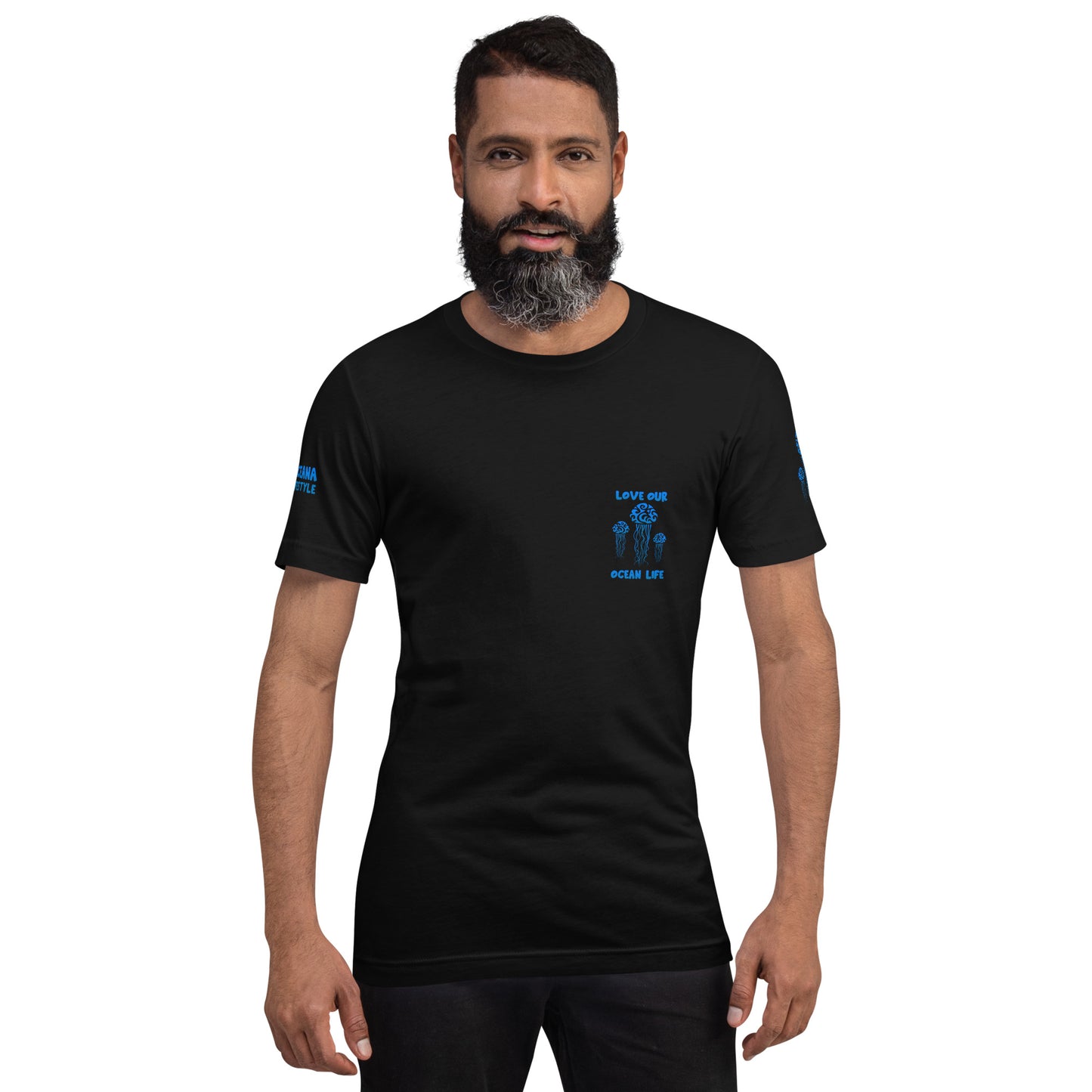 Polynesian T-shirt Jellyfish Tribal Samoan For Men and Women Front Blue on Black