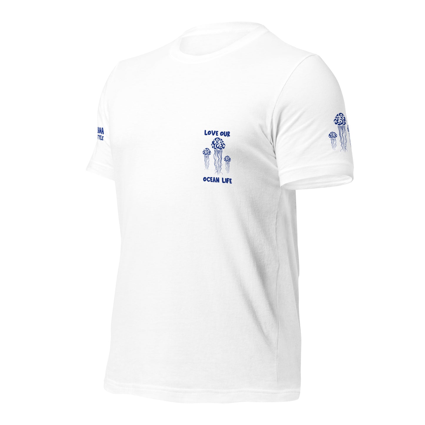 Polynesian T-shirt Jellyfish Tribal Samoan For Men and Women Front Left Navy on White