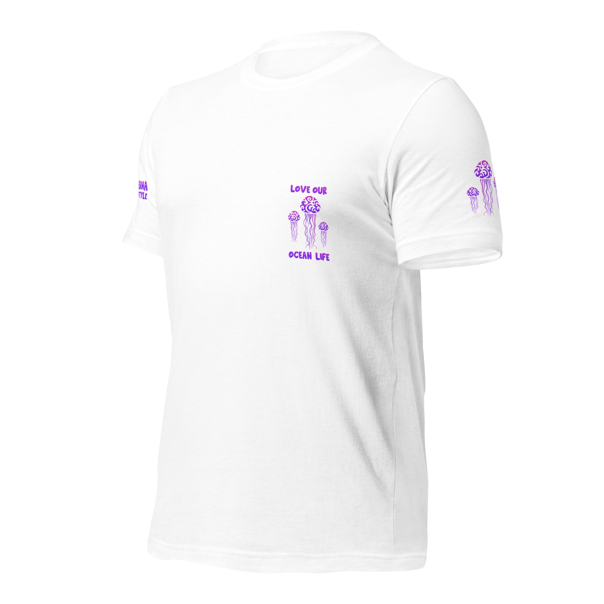 Polynesian T-shirt Jellyfish Tribal Samoan For Men and Women Front Left Purple on White