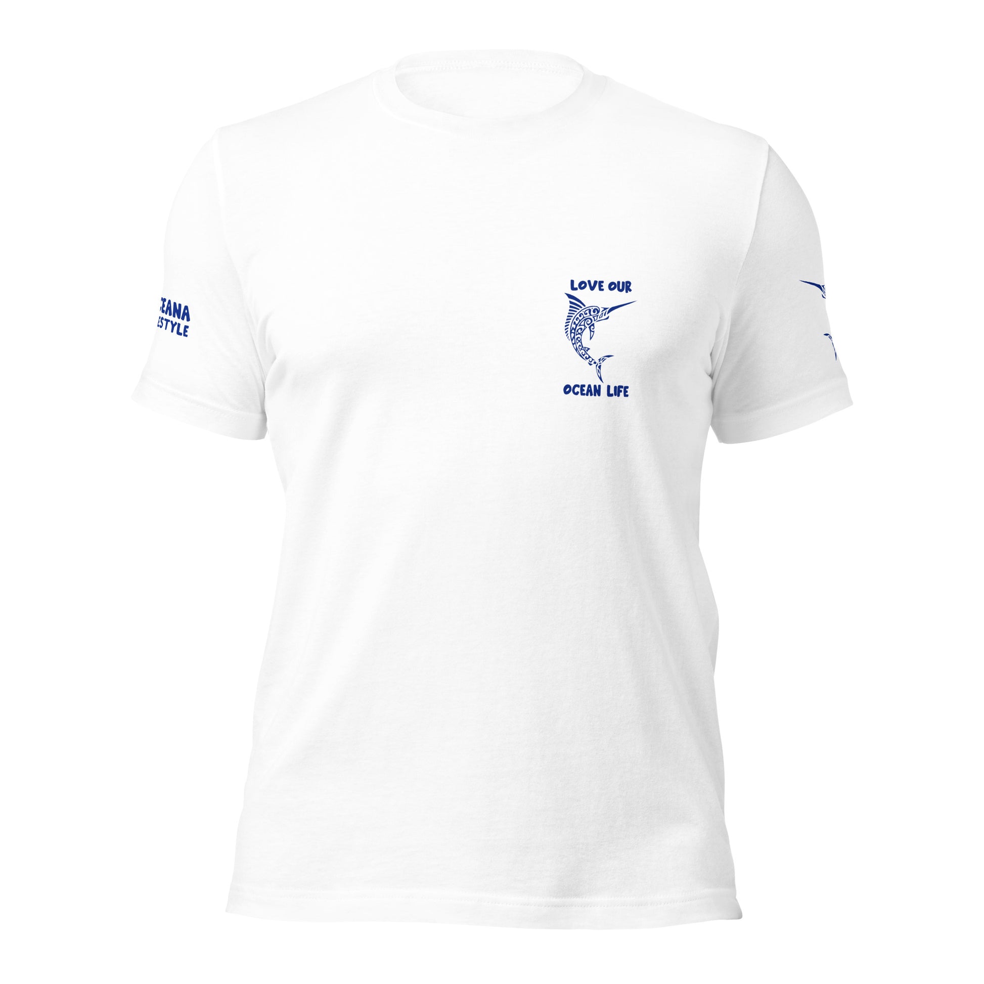 Polynesian T-shirt Marlin Tribal Samoan For Men and Women Front Crest Navy on White