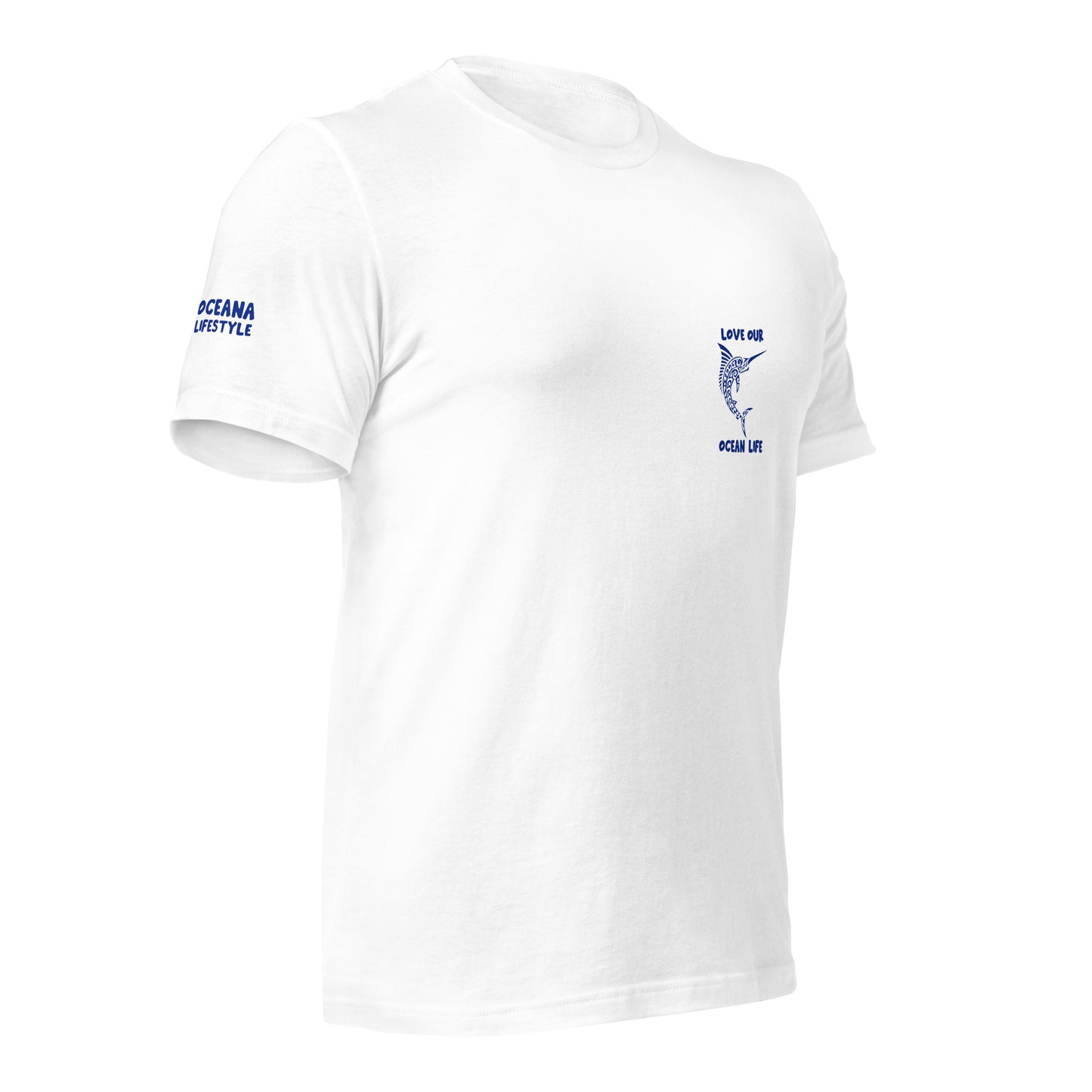 Polynesian T-shirt Marlin Tribal Samoan For Men and Women Full Back/ Front Crest Blue on White