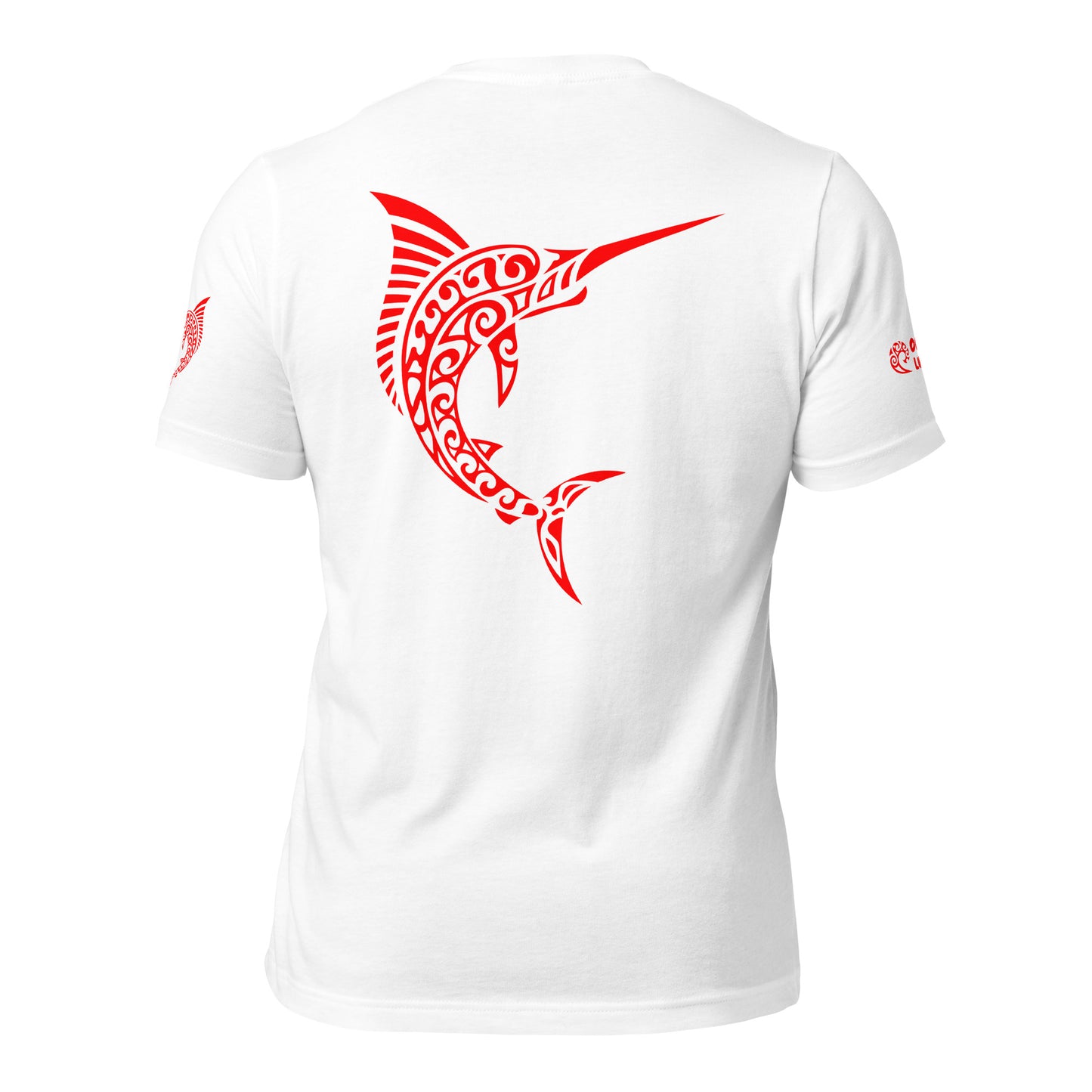 Polynesian T-shirt Marlin Tribal Samoan For Men and Women Full Back Orange on White