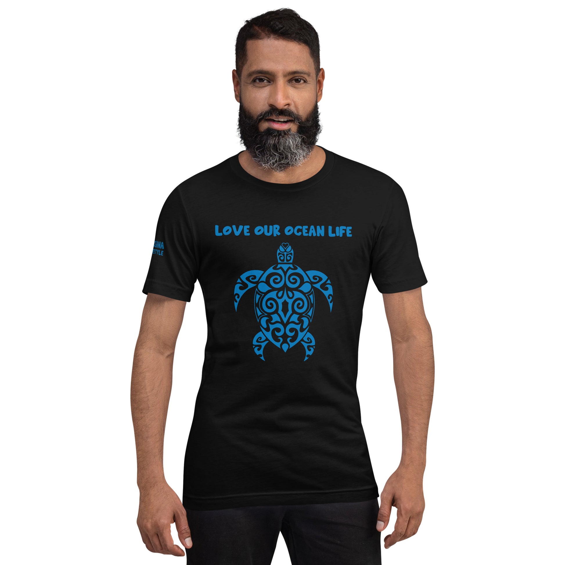 Polynesian T-shirt Turtle Tribal Samoan For Men and Women Front Blue on Black