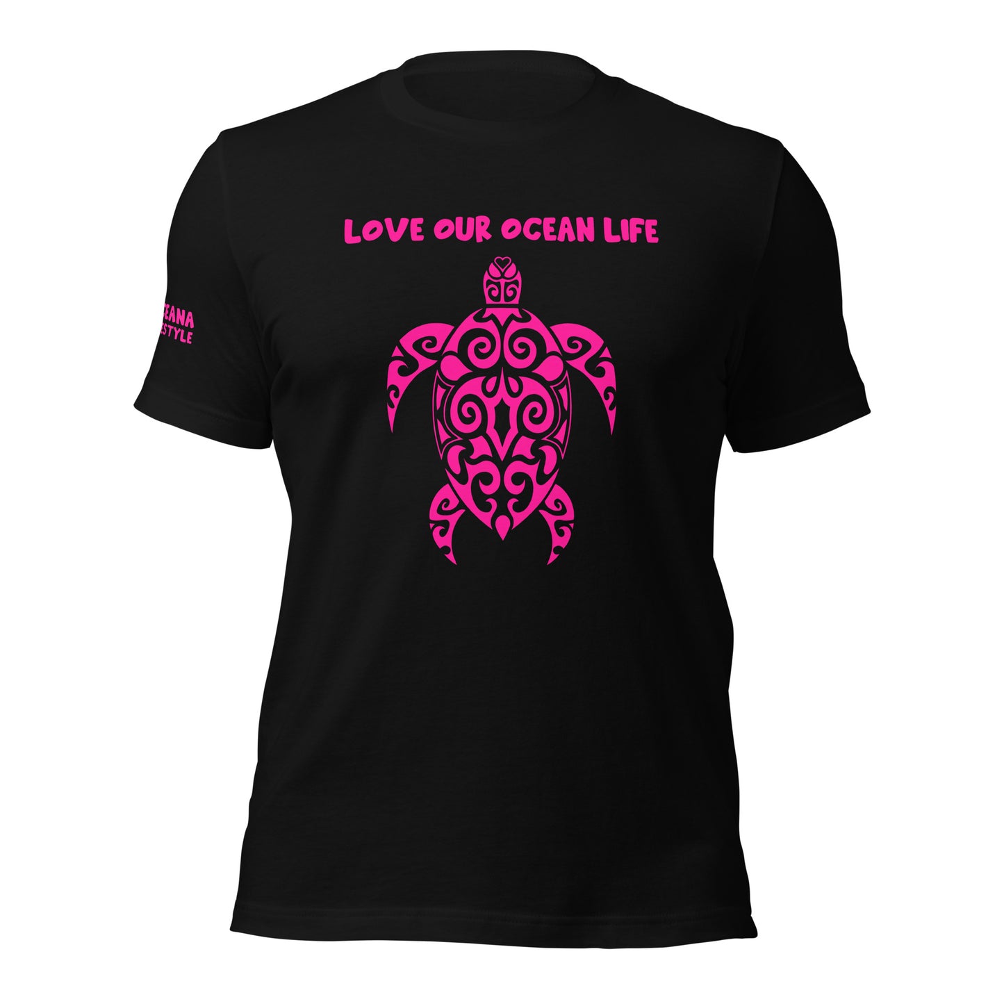 Polynesian T-shirt Turtle Tribal Samoan For Men and Women Front Pink on Black