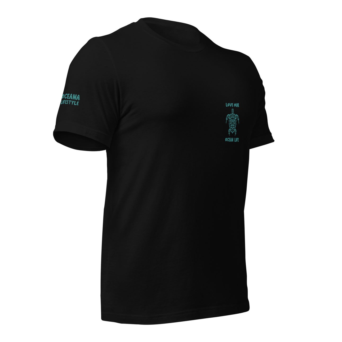 Polynesian T-shirt Turtle Tribal Samoan For Men and Women Front Right Teal on Black