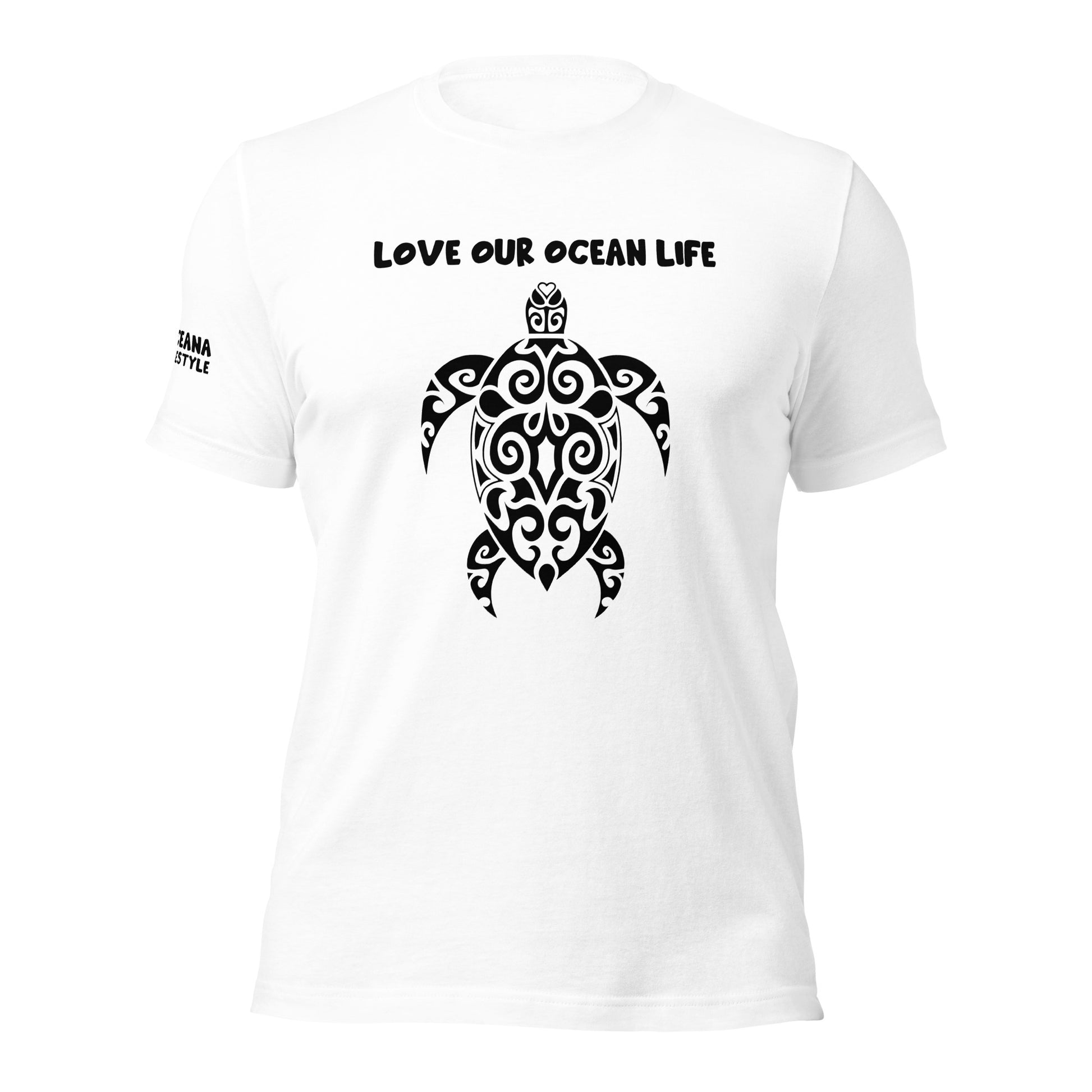 Polynesian T-shirt Turtle Tribal Samoan For Men and Women Front Right White on Black 4