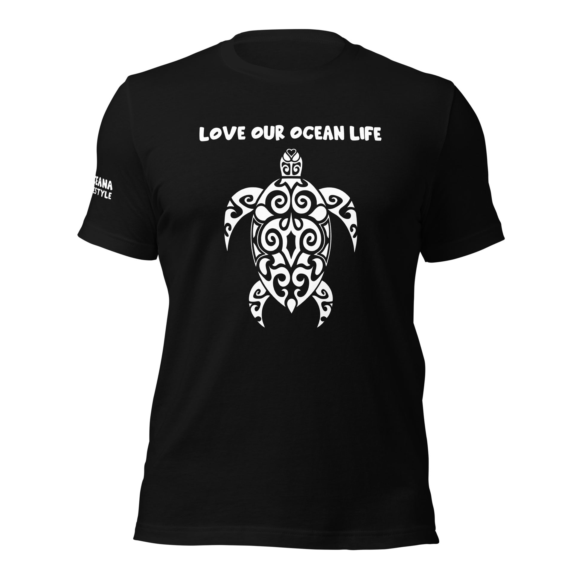 Polynesian T-shirt Turtle Tribal Samoan For Men and Women Front White on Black 2