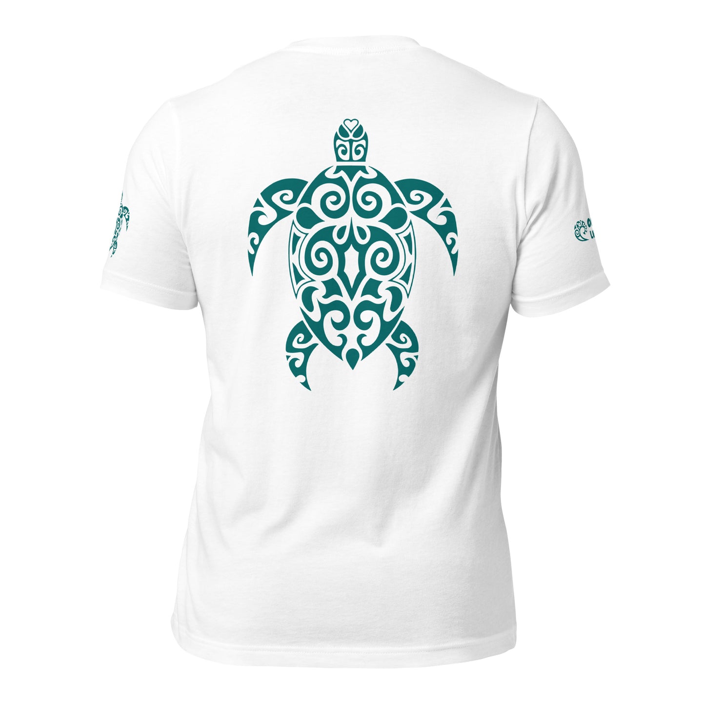 Polynesian T-shirt Turtle Tribal Samoan For Men and Women Full Back Teal on White