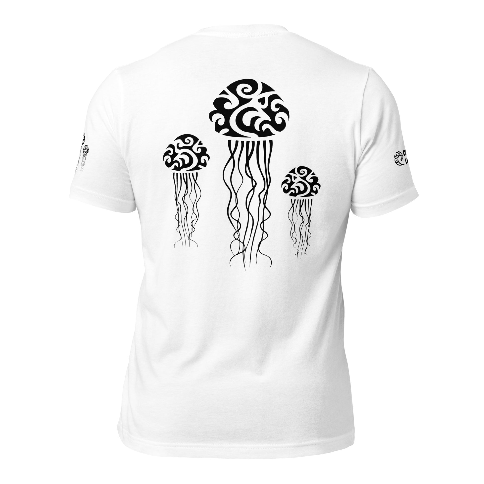 Polynesian T-shirt Jellyfish Tribal Samoan For Men and Women Back Black on White