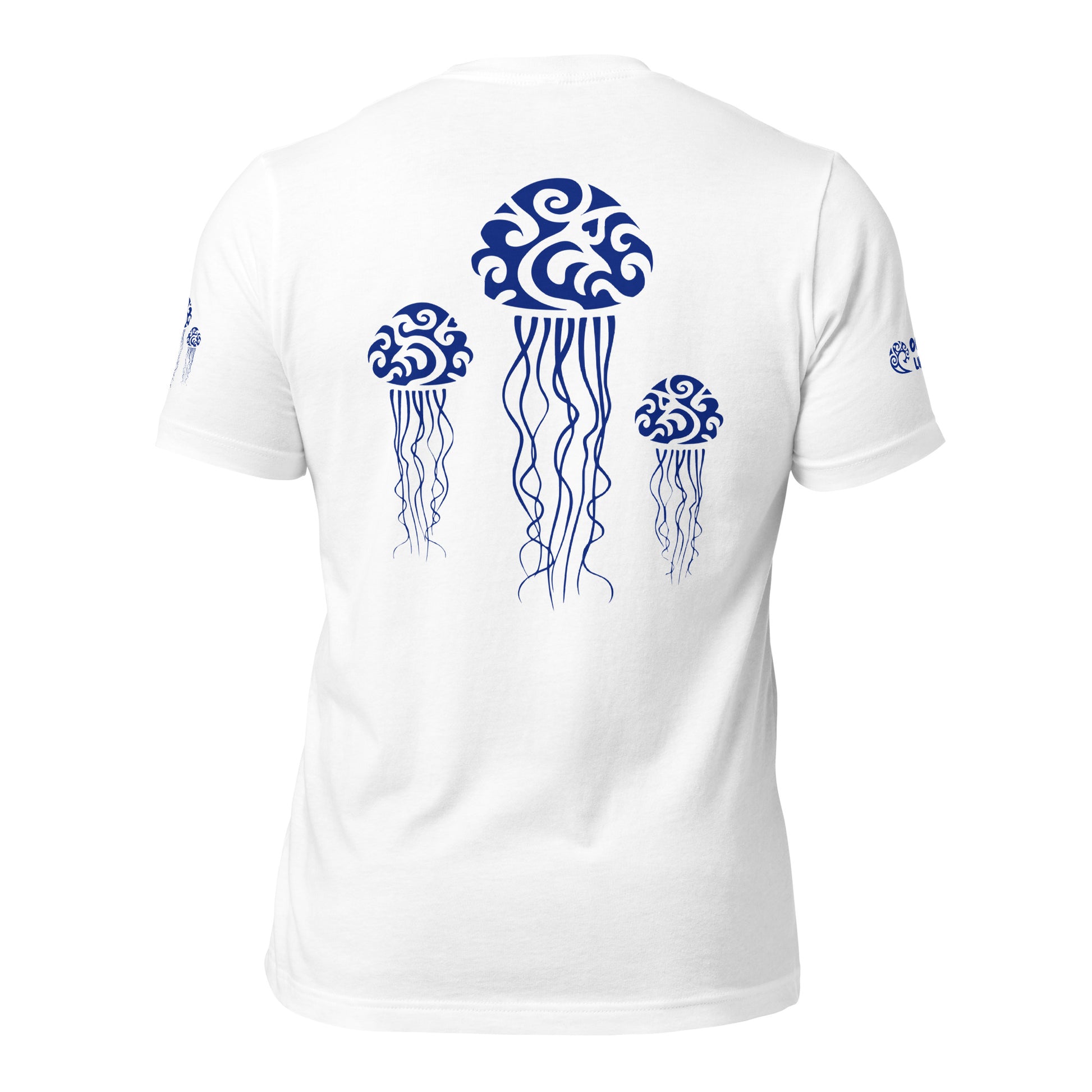 Polynesian T-shirt Jellyfish Tribal Samoan For Men and Women Back Navy on White
