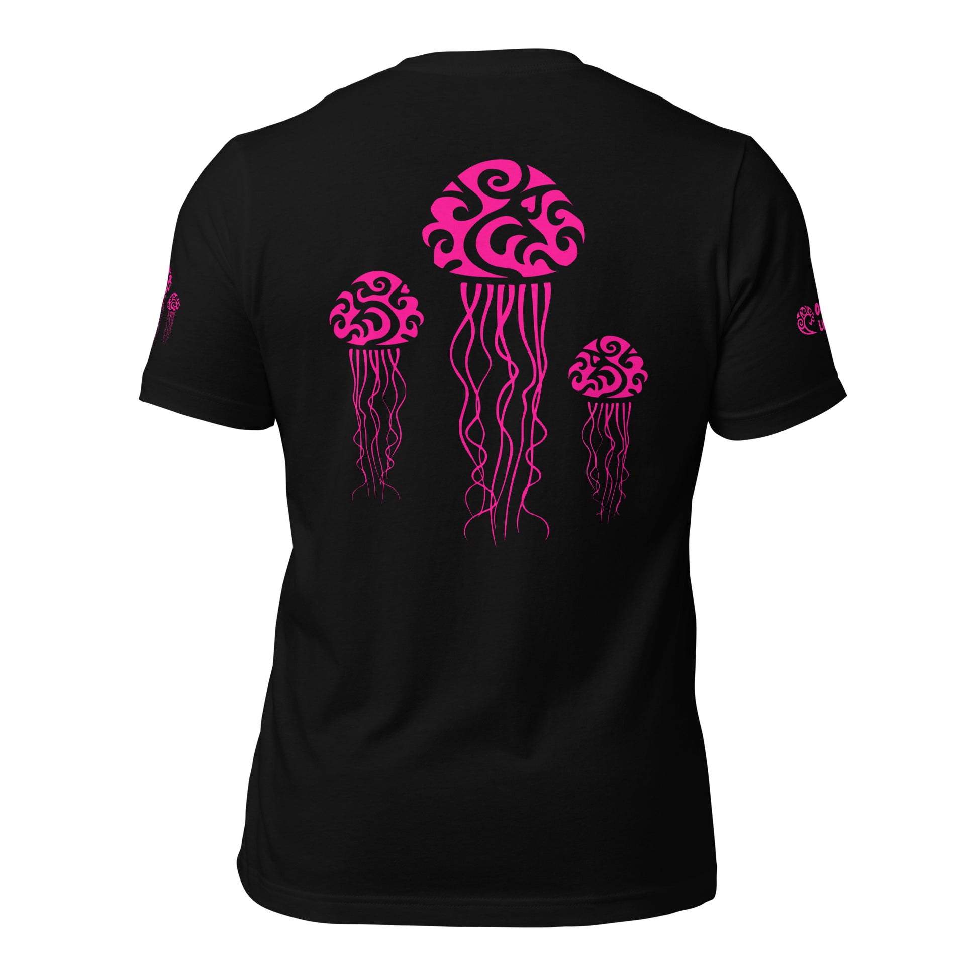 Polynesian T-shirt Jellyfish Tribal Samoan For Men and Women Back Pink on Black