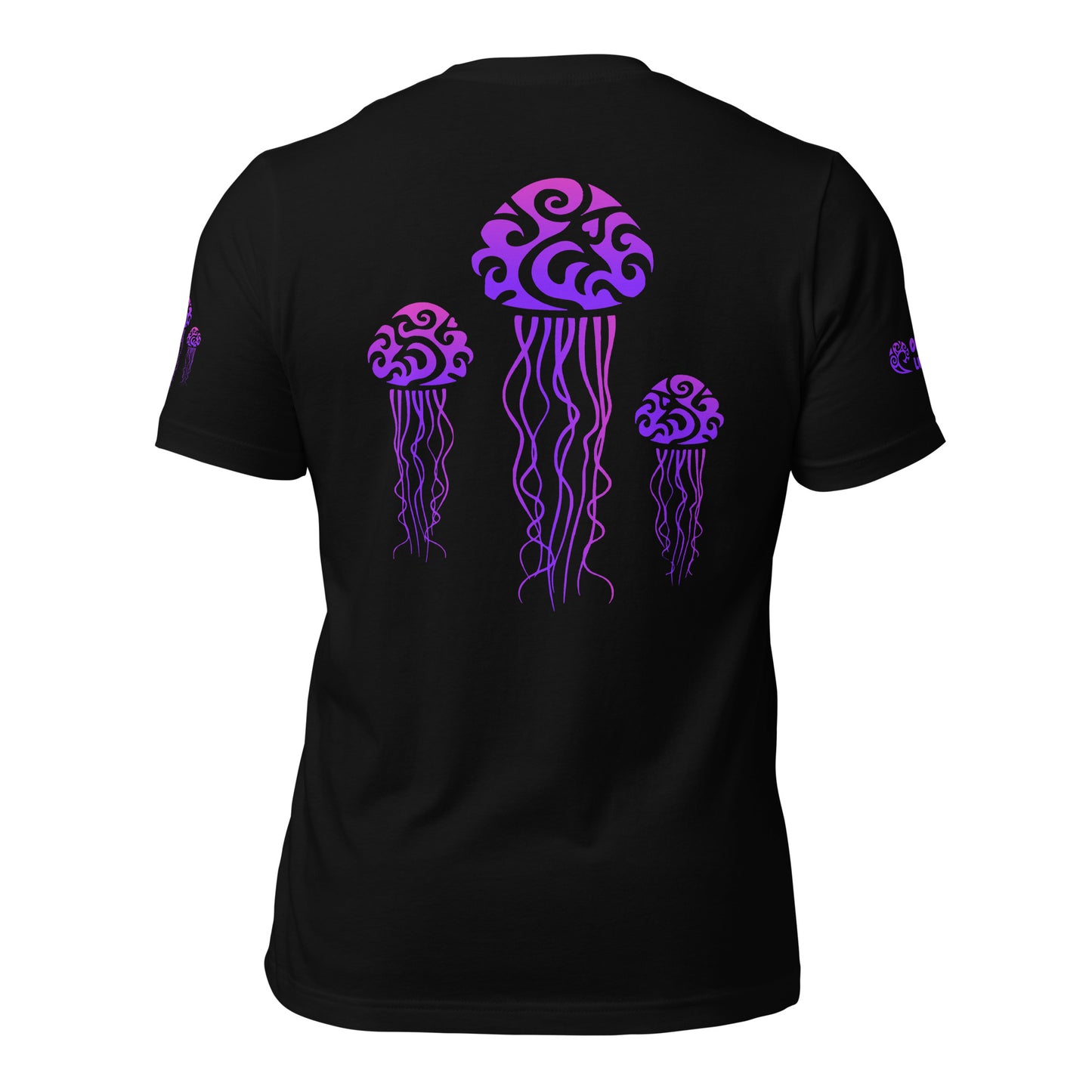 Polynesian T-shirt Jellyfish Tribal Samoan For Men and Women Back Purple on Black