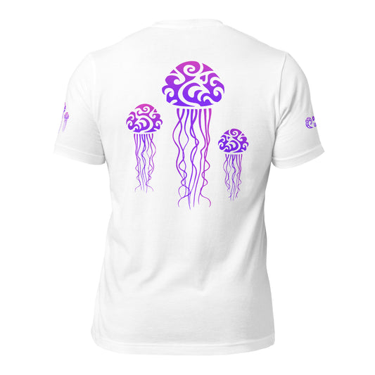 Polynesian T-shirt Jellyfish Tribal Samoan For Men and Women Back Purple on White