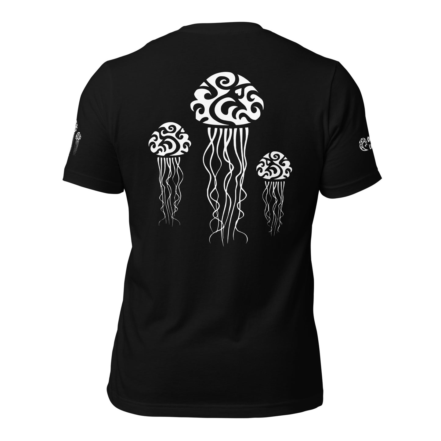Polynesian T-shirt Jellyfish Tribal Samoan For Men and Women Back White on Black