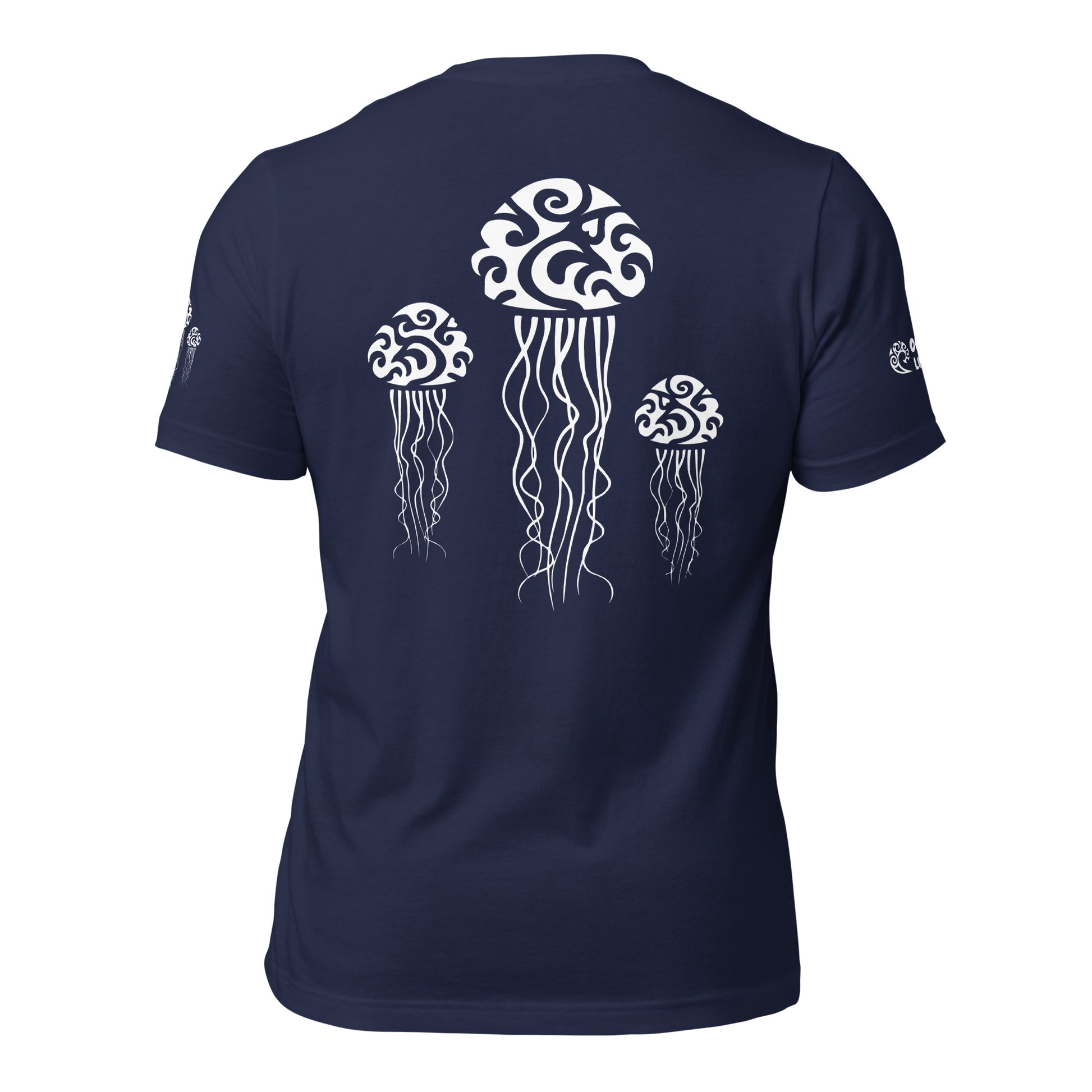 Polynesian T-shirt Jellyfish Tribal Samoan For Men and Women Back White on Navy