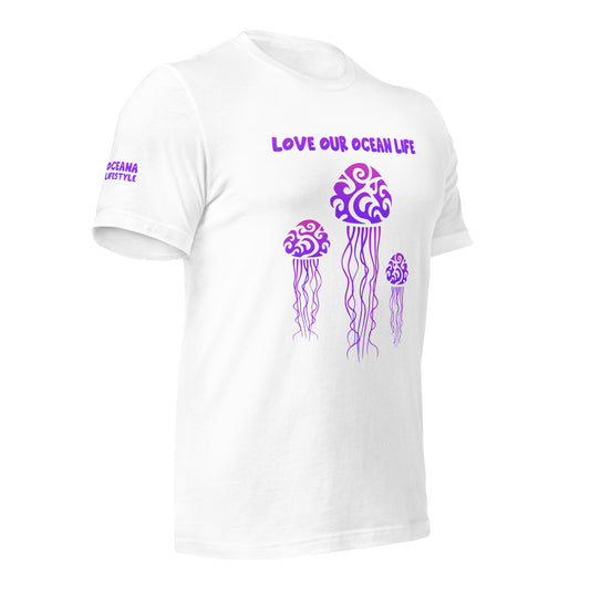 Polynesian T-shirt Jellyfish Tribal Samoan For Men and Women Front Right Purple on White