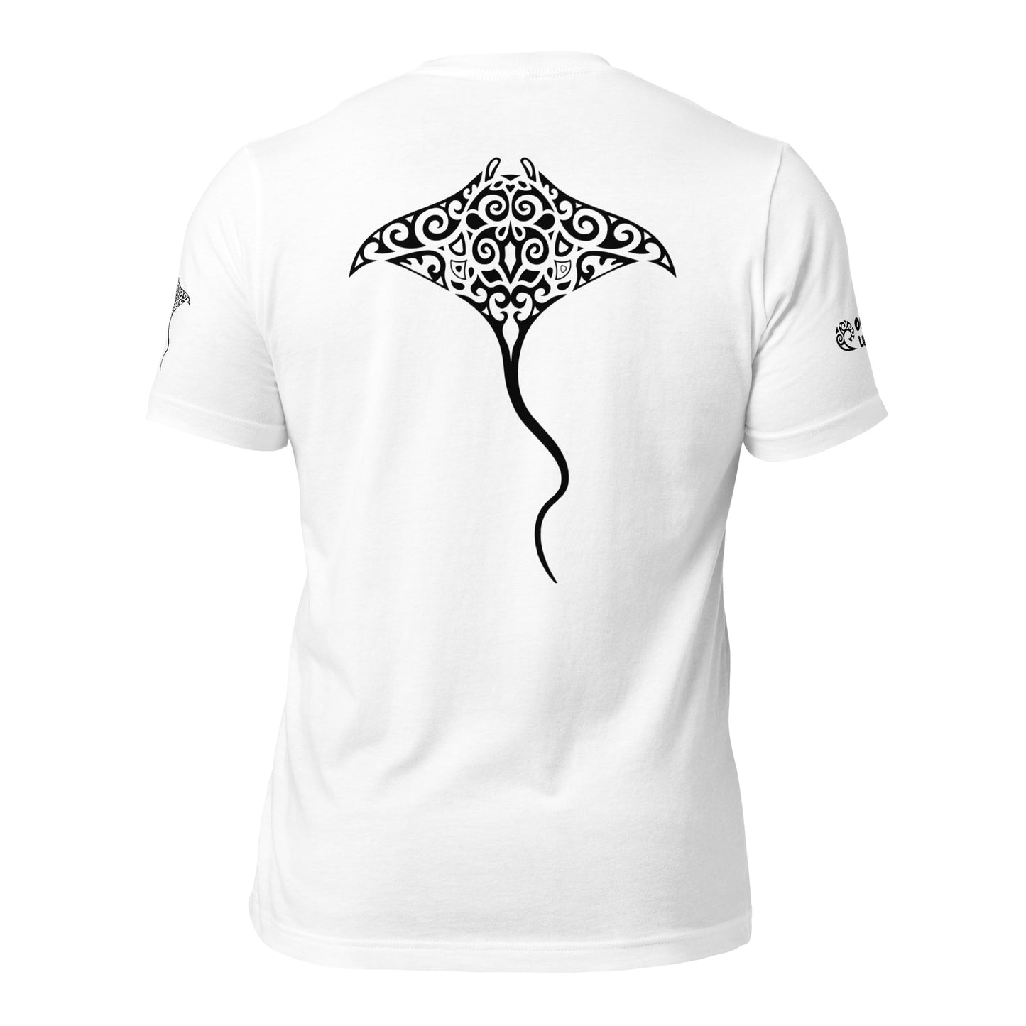 Polynesian T-shirt Manta Ray Tribal Samoan For Men and Women Front Center Black on White 2