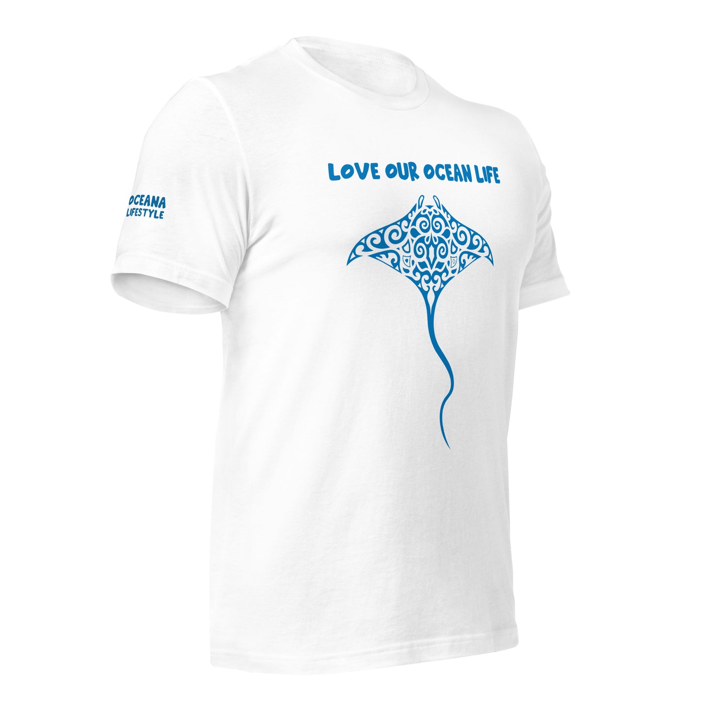 Polynesian T-shirt Manta Ray Tribal Samoan For Men and Women Front Center Blue on White