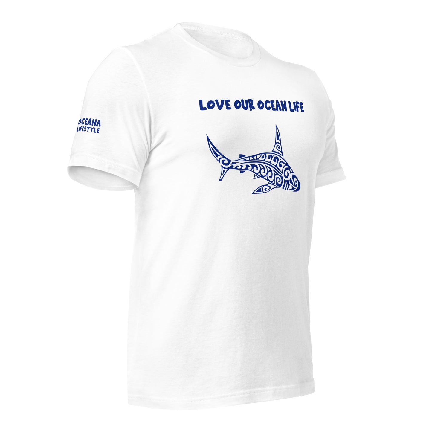 Polynesian T-shirt Shark Tribal Samoan For Men and Women Front Center Navy on White