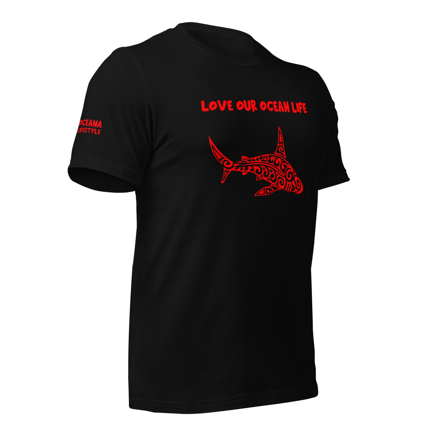 Polynesian T-shirt Shark Tribal Samoan For Men and Women Front Center Orange on Black