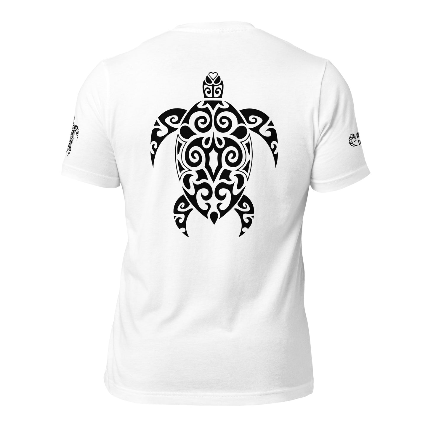 Polynesian T-shirt Turtle Tribal Samoan For Men and Women Full Back Black on White