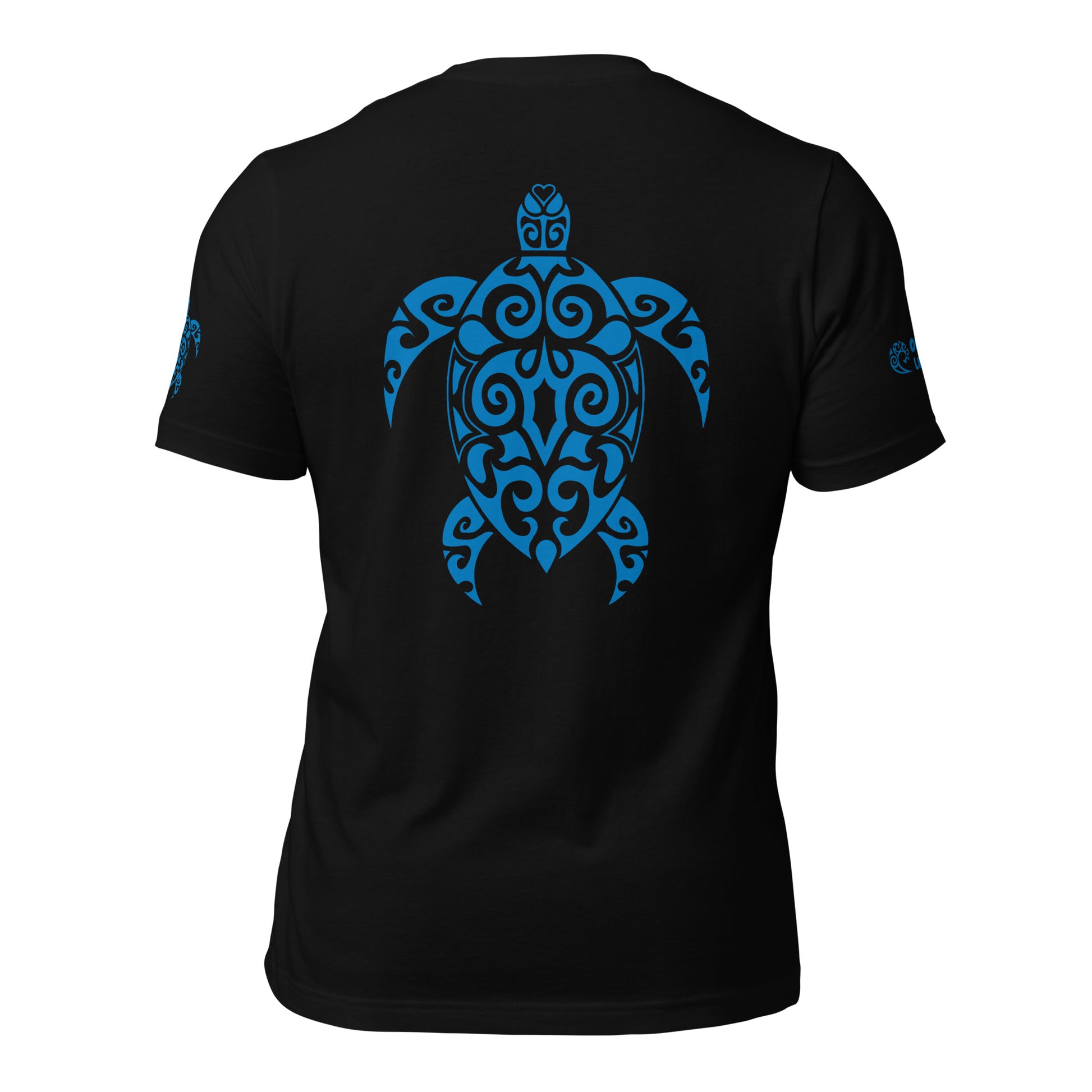 Polynesian T-shirt Turtle Tribal Samoan For Men and Women Full Back Blue on Black