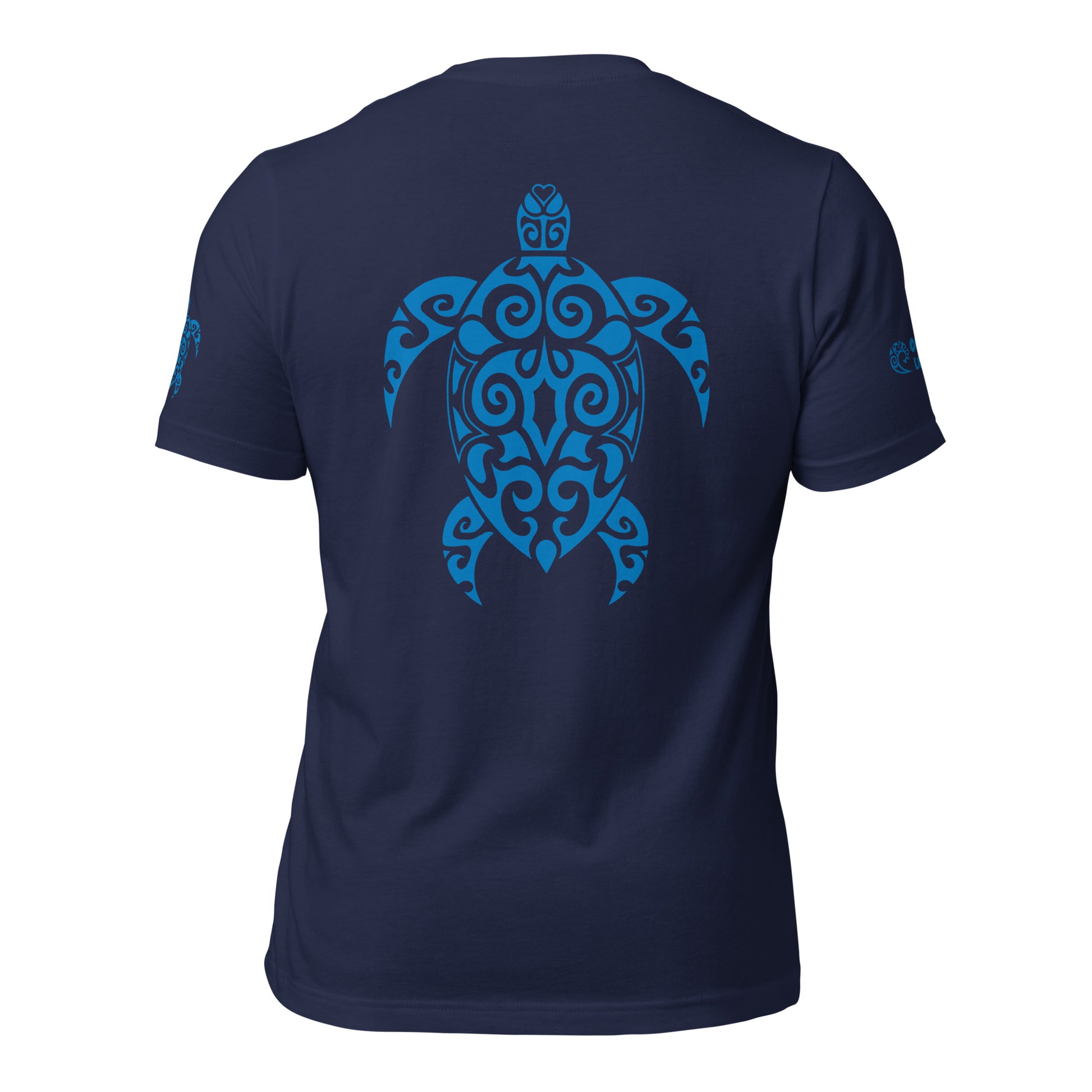 Polynesian T-shirt Turtle Tribal Samoan For Men and Women Full Back Blue on Navy