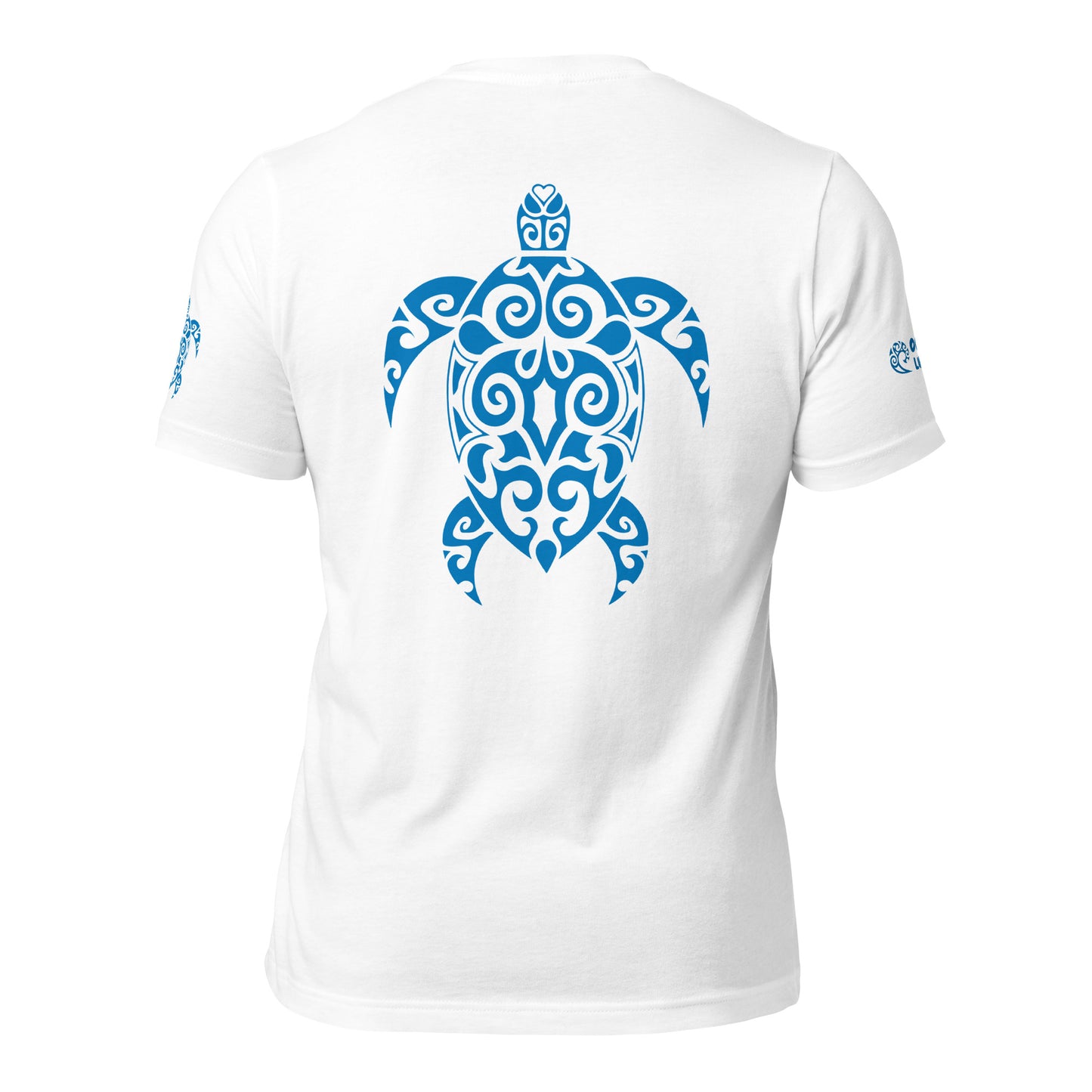 Polynesian T-shirt Turtle Tribal Samoan For Men and Women Full Back Blue on White