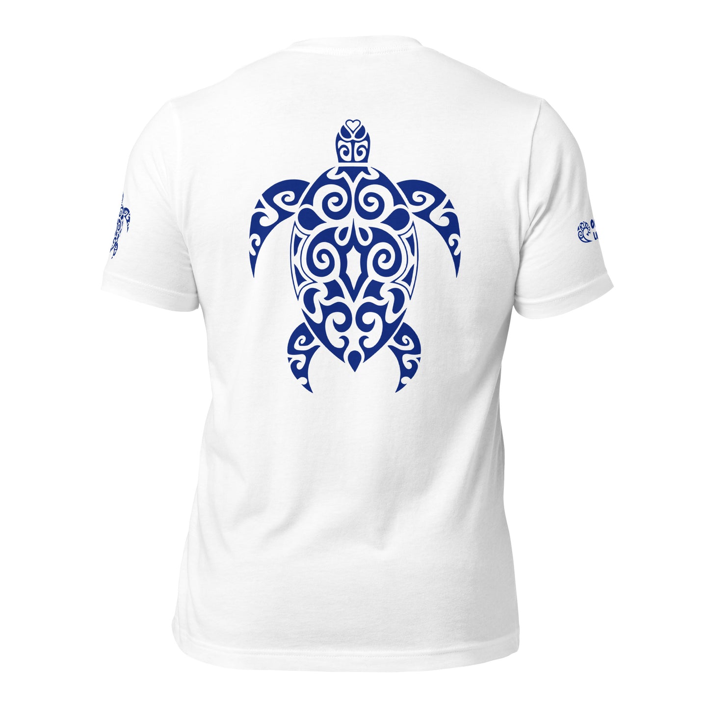 Polynesian T-shirt Turtle Tribal Samoan For Men and Women Full Back Navy on White