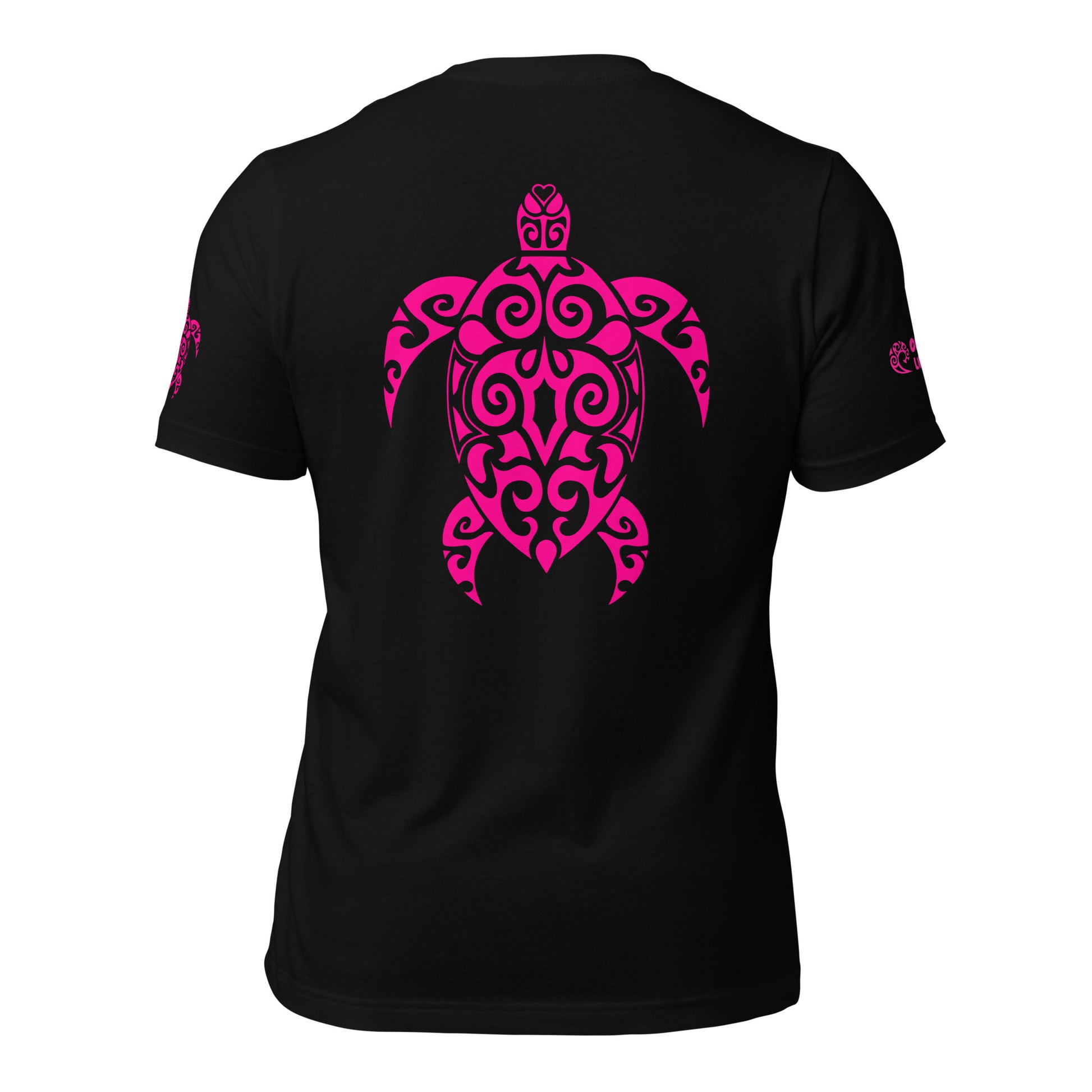 Polynesian T-shirt Turtle Tribal Samoan For Men and Women Full Back Pink on Black