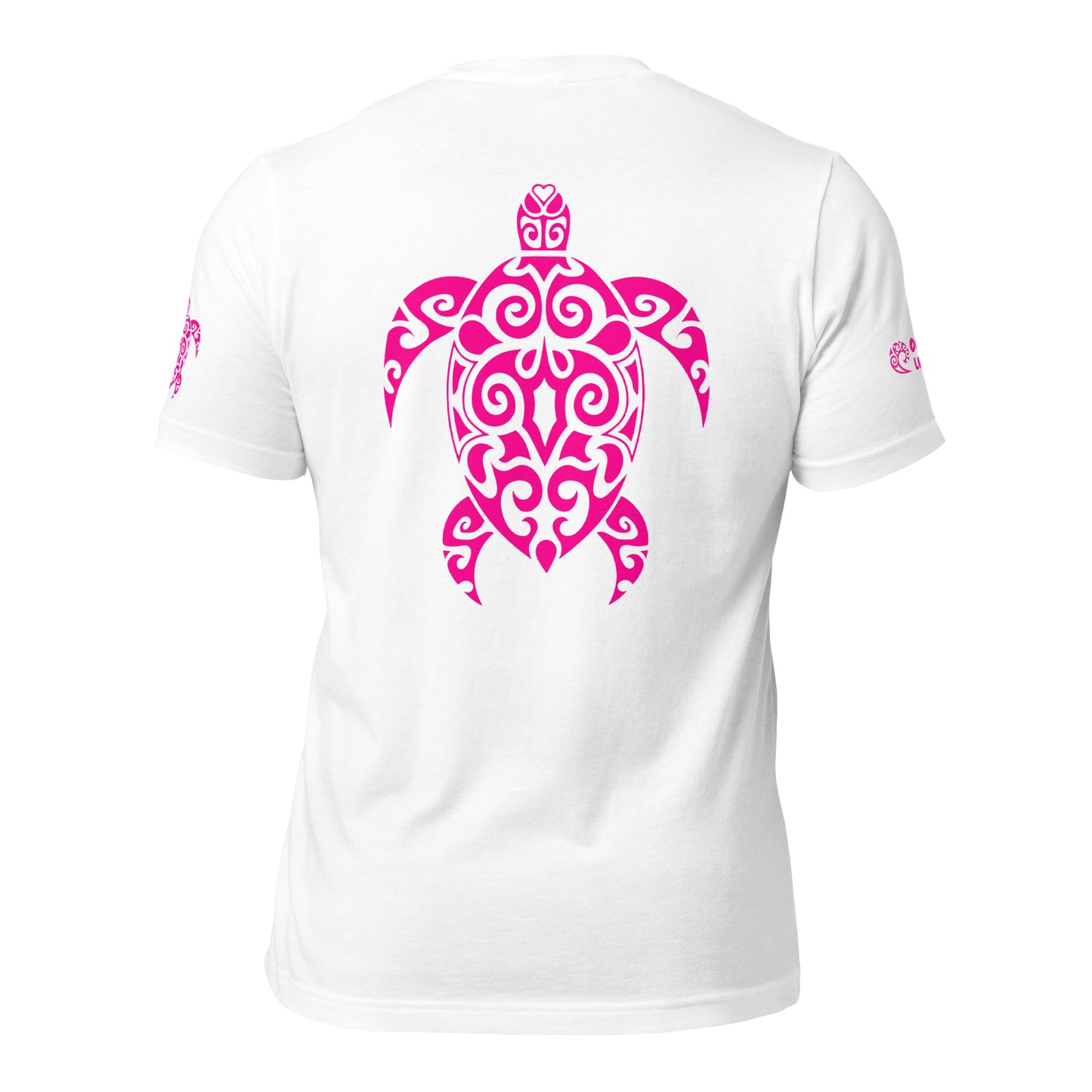 Polynesian T-shirt Turtle Tribal Samoan For Men and Women Full Back Pink on White