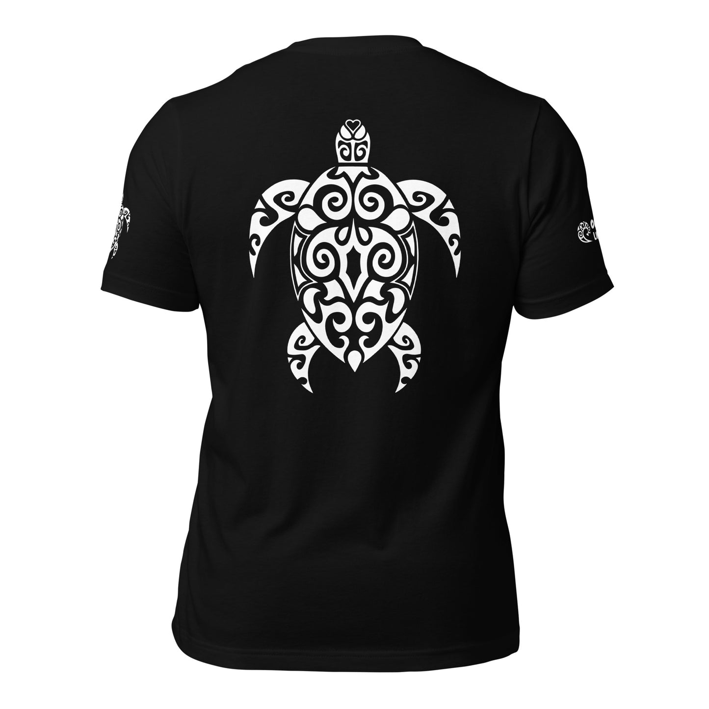 Polynesian T-shirt Turtle Tribal Samoan For Men and Women Full Back White on Black