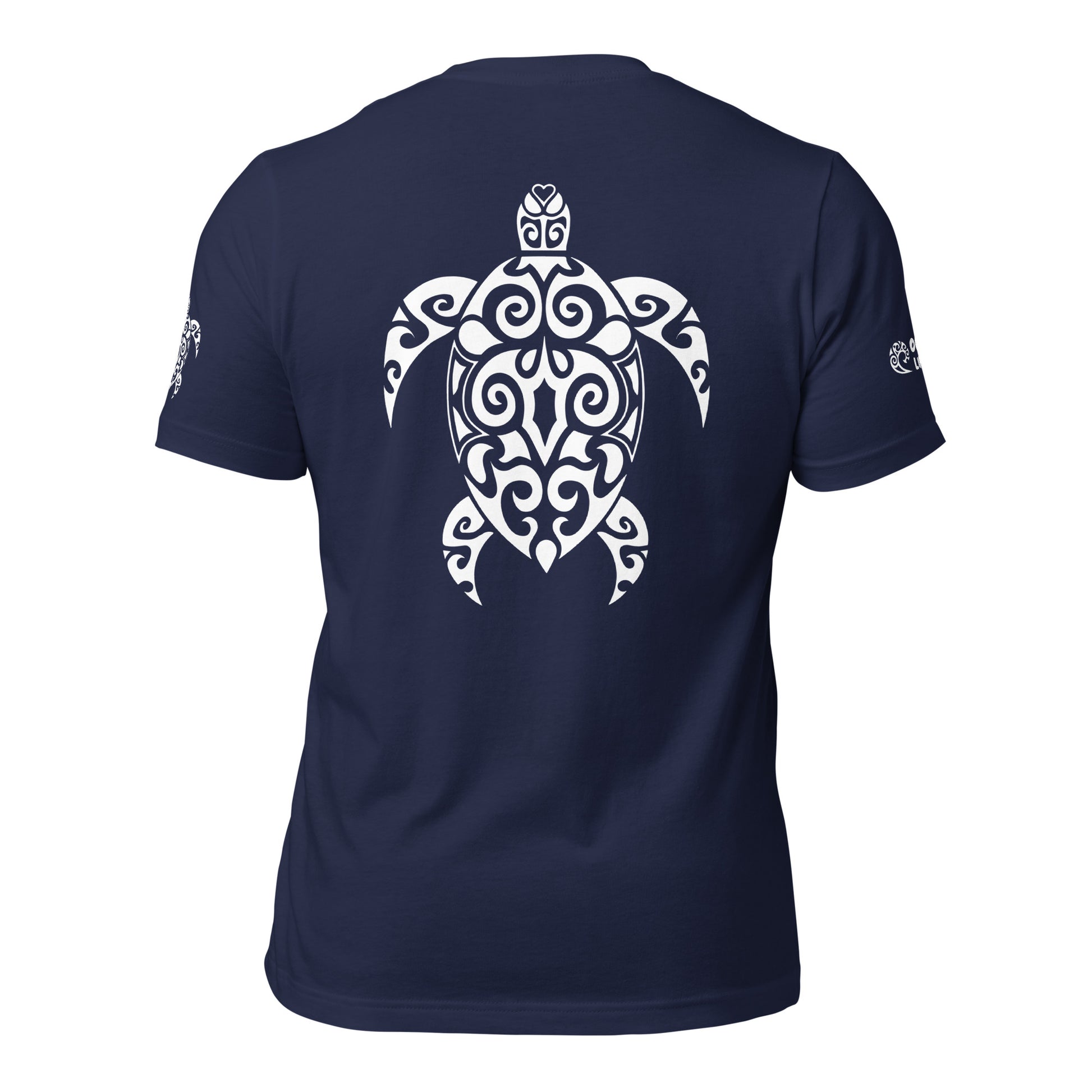 Polynesian T-shirt Turtle Tribal Samoan For Men and Women Full Back White on Navy