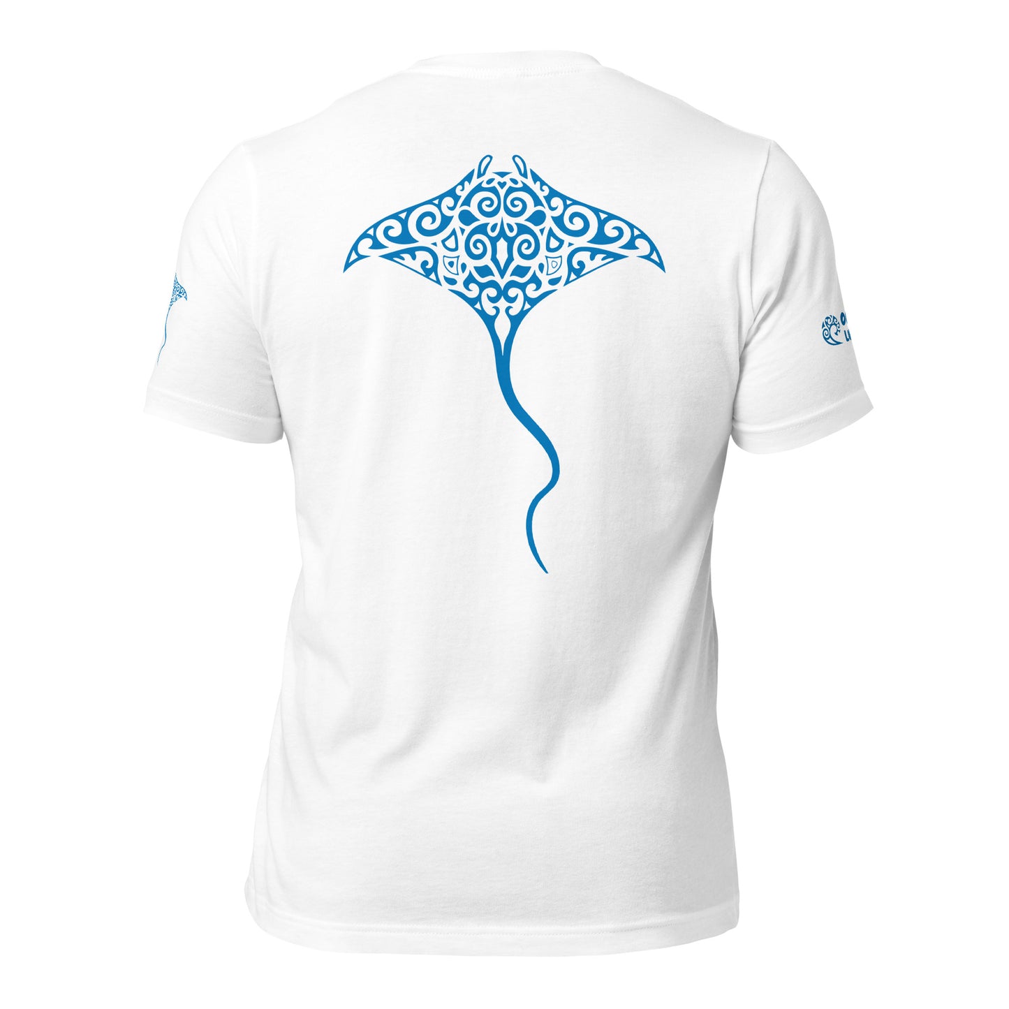 Polynesian Tribal Samoan Manta Ray T-shirt For Men and Women Back Blue on White