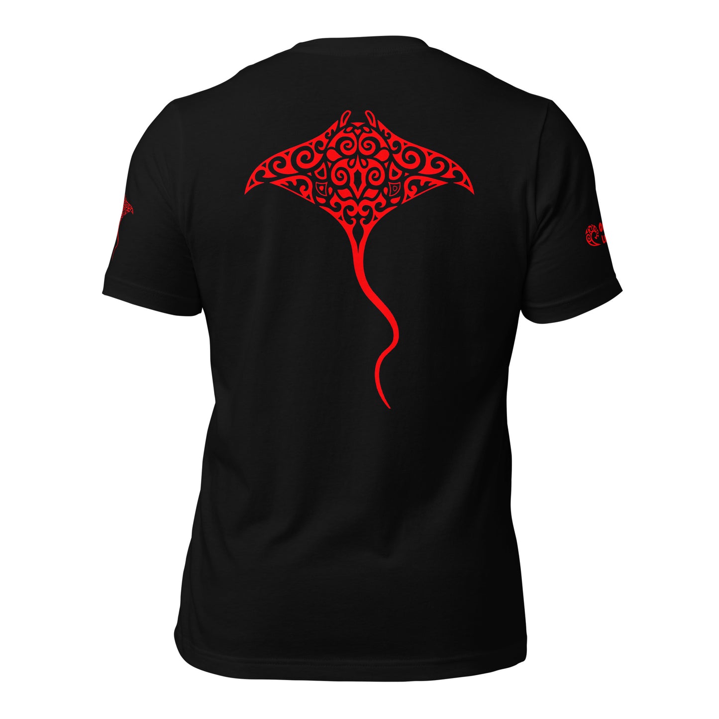Polynesian Tribal Samoan Manta Ray T-shirt For Men and Women Back Orange on Black