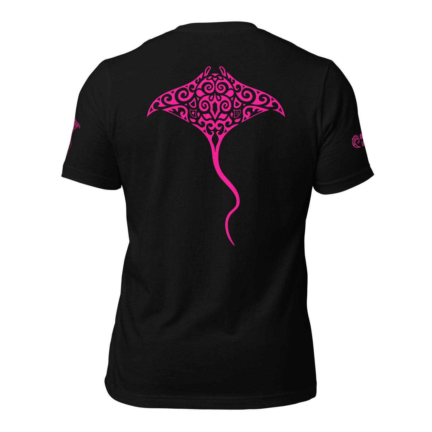 Polynesian Tribal Samoan Manta Ray T-shirt For Men and Women Back Pink on Black