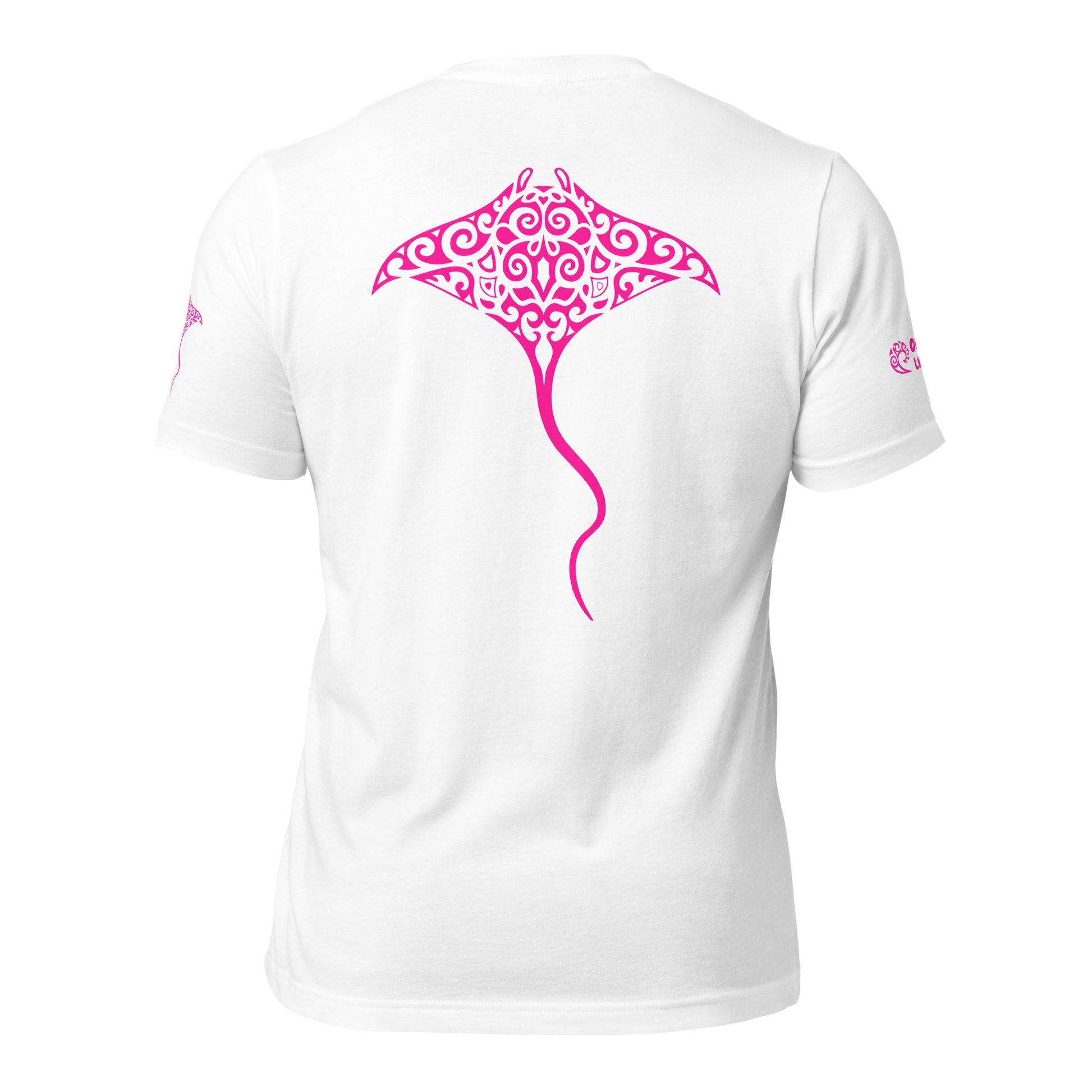Polynesian Tribal Samoan Manta Ray T-shirt For Men and Women Back Pink on White