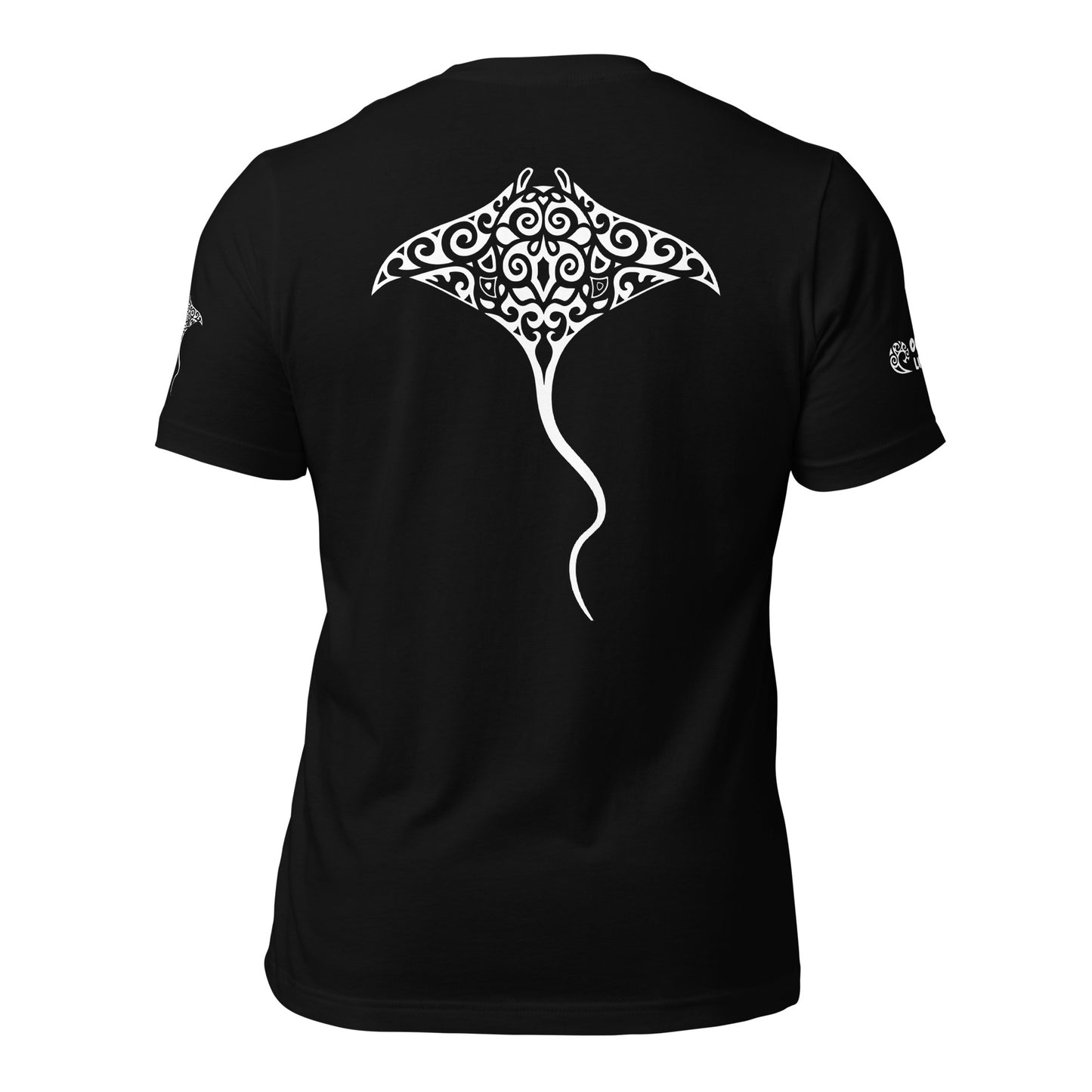 Polynesian Tribal Samoan Manta Ray T-shirt For Men and Women Back White on Black